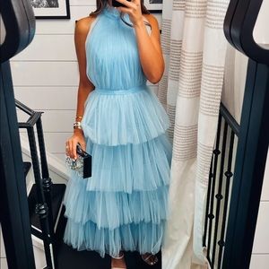 NWT Sky Blue Tiered Chiffon tulle maxi dress.